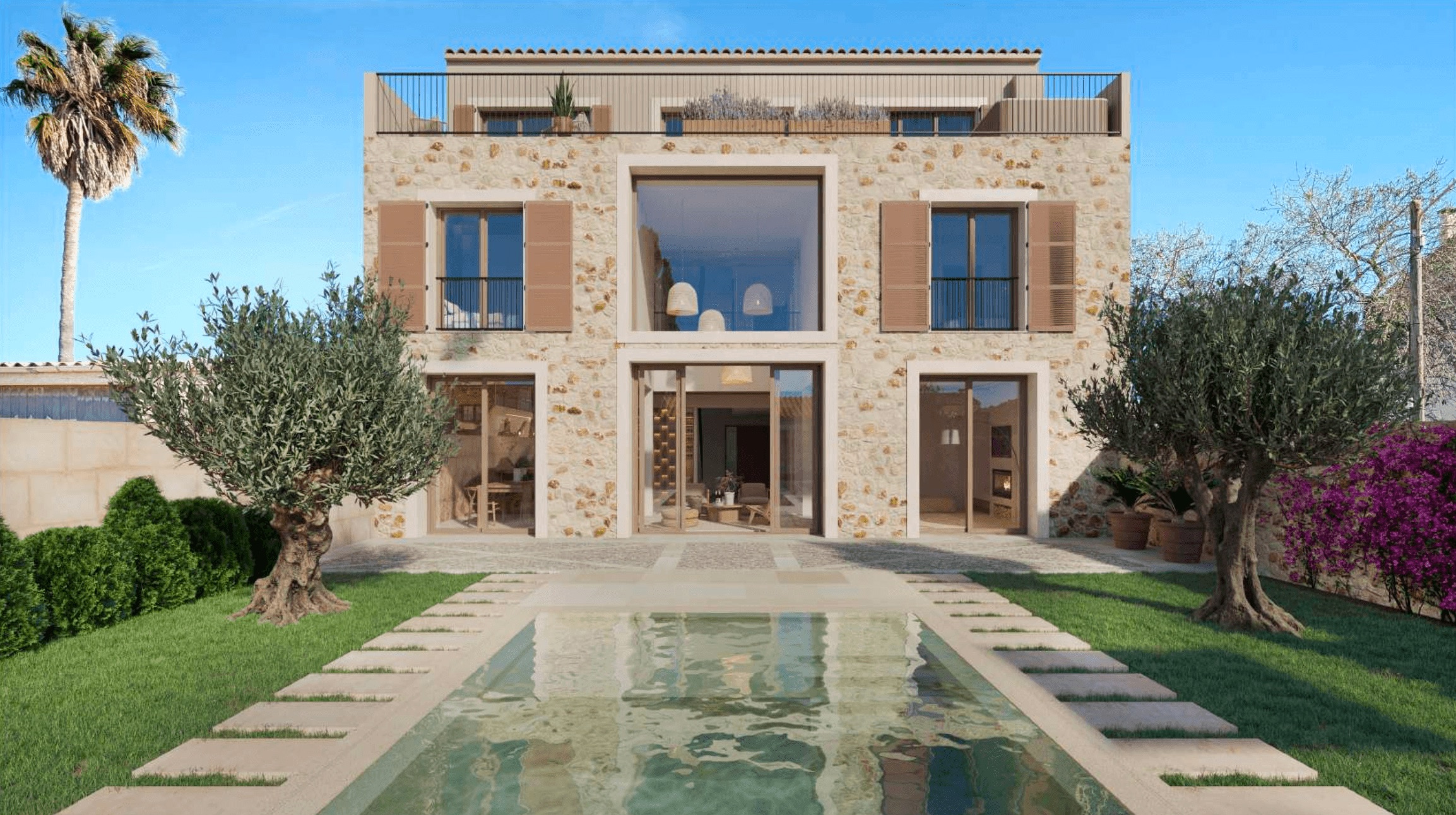 Exklusive Naturstein-Villa in Santanyí mit Pool, Aufzug und Panoramadachterrasse — Santanyí