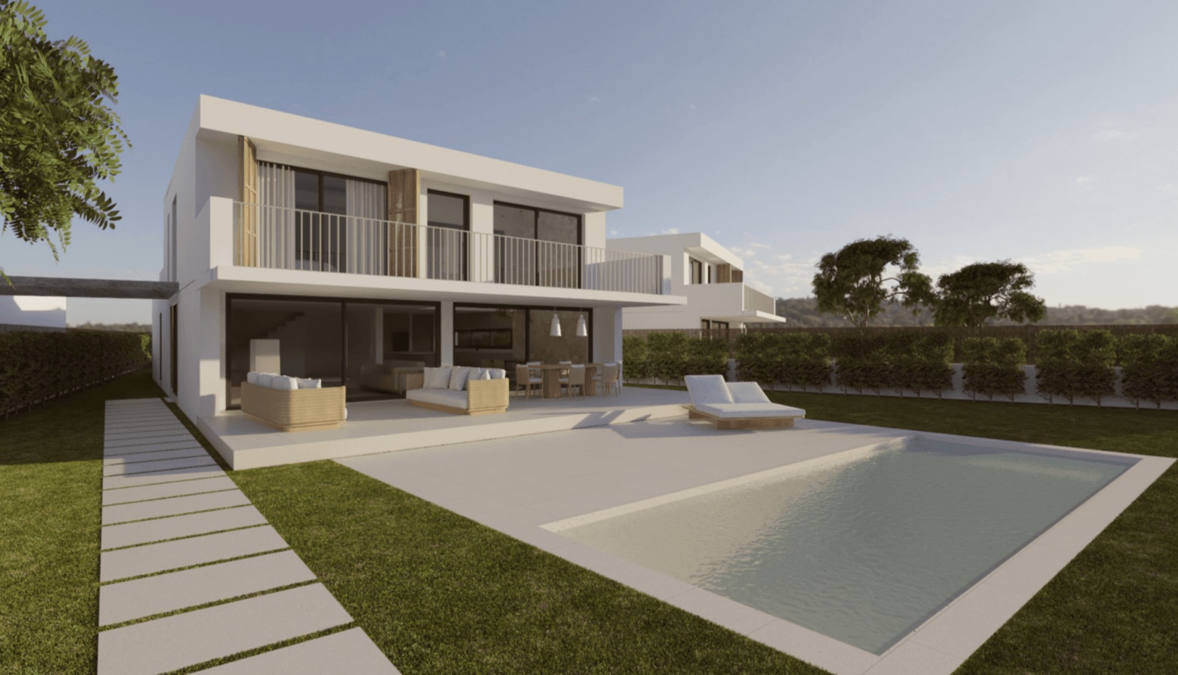 PORTO COLOM: Neubau-Projekt (Rohbau) – Freistehendes Einfamilienhaus mit Pool und zwei Dachterrassen in ruhiger Lage — Porto Colom
