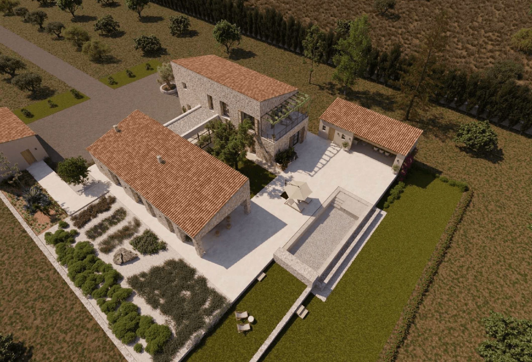 Exklusive Natursteinfinca bei Campos mit Pool, Dachterrasse und Weinkeller — Campos